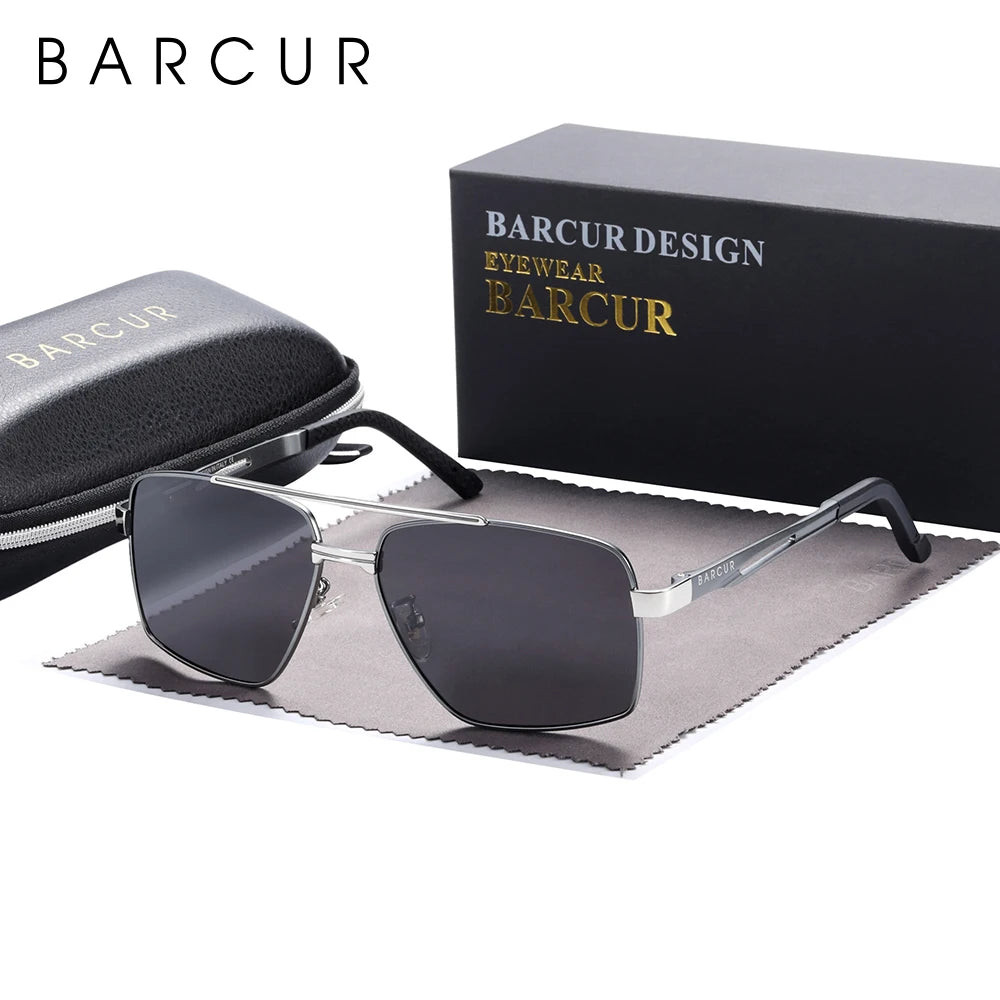 BARCUR BC8035 Polarized Pilot-Square Sunglasses – Stainless Steel, UV400, Unisex