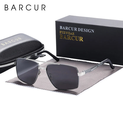 BARCUR BC8035 Polarized Pilot-Square Sunglasses – Stainless Steel, UV400, Unisex