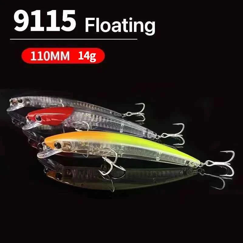 110mm Floating Slim Minnow Lure – 3D Prism Wobbler Jerkbait for Bass, Trout &amp; Sea Fishing