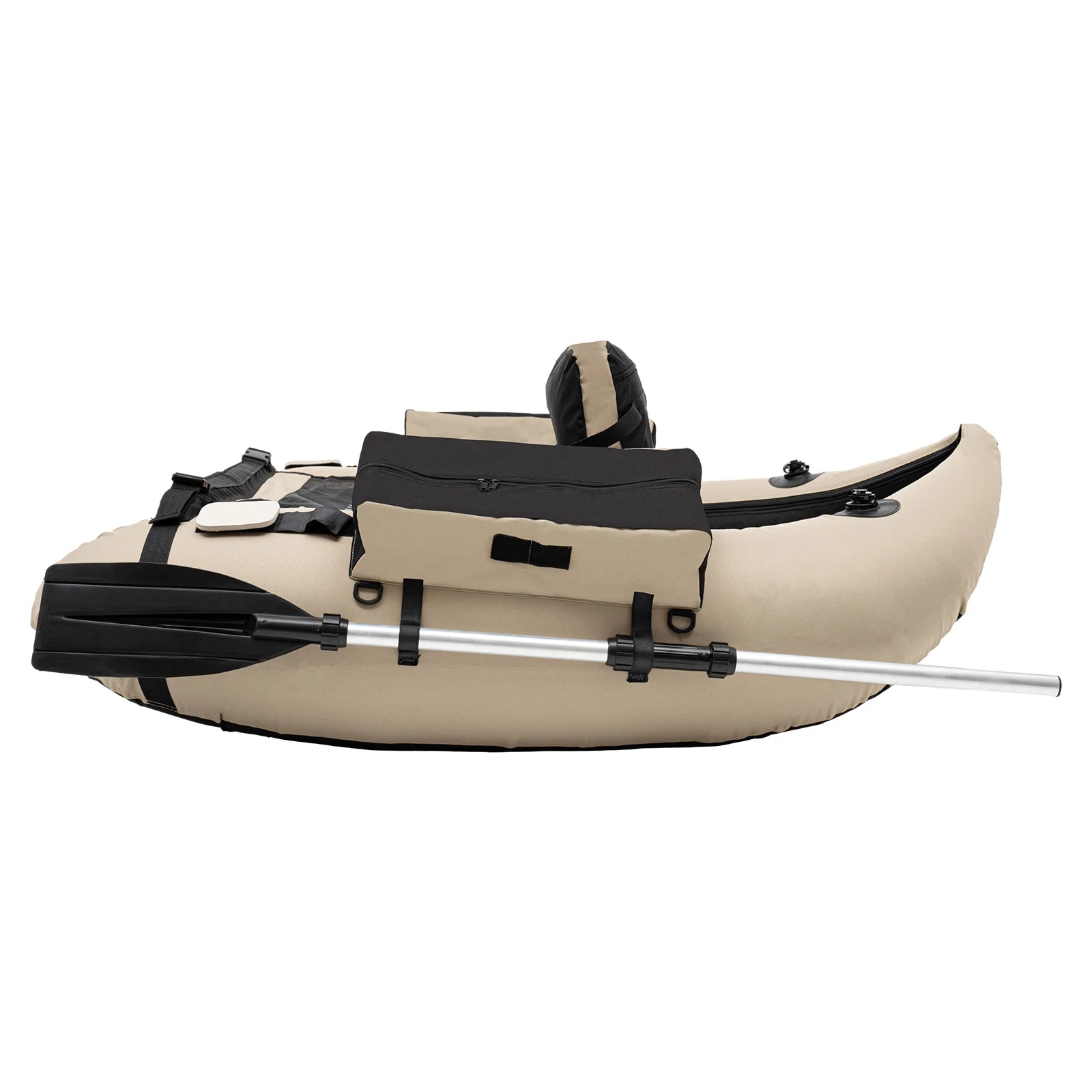 Outdoor Inflatable Fishing Boat Khaki Portable Fishing Raft 286.6LBS Load 90-180° Adjustable Backrest for Ocean/River Fishing