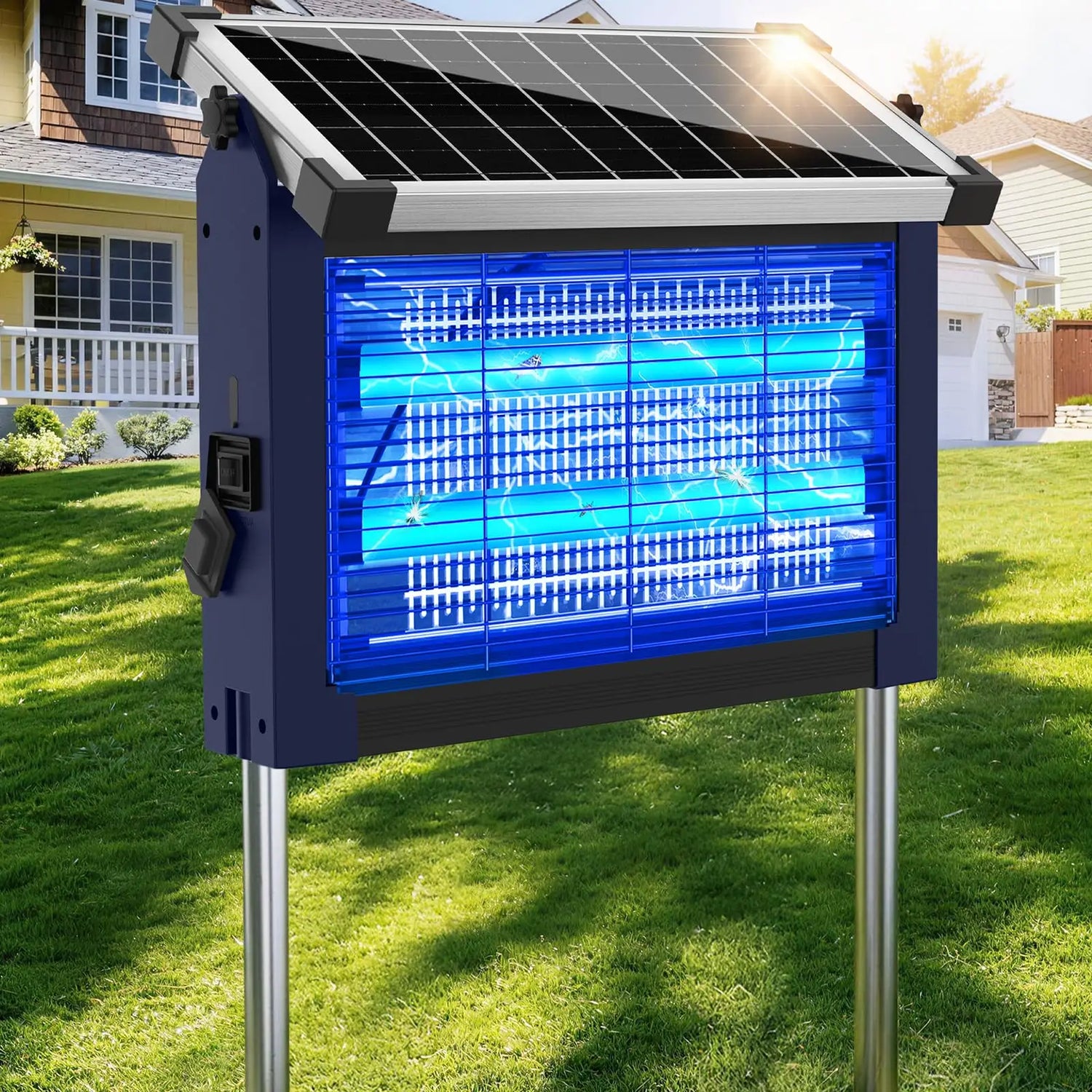 Solar Bug Zapper Outdoor Waterproof, 4500V High Power Cordless Mosquito Zapper, Dual Solar &amp; USB Rechargeable for Patio Garden