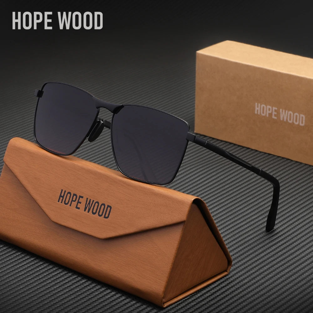 HOPE WOOD 7601 Polarized Rectangle Sunglasses – Alloy Frame, UV400, Unisex