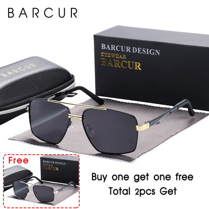 BARCUR BC8035 Polarized Pilot-Square Sunglasses – Stainless Steel, UV400, Unisex