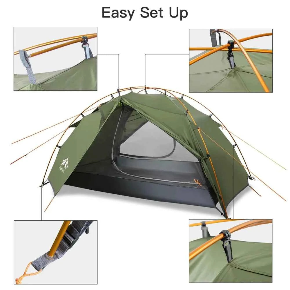 Night Cat Backpacking Tent 2 Person Lightweight Camping Tent with Foldable Pole, Lightweight Fast Setup Double Layers Waterproof Ultralight Tent Compact 7x4.4ft - Two Doors