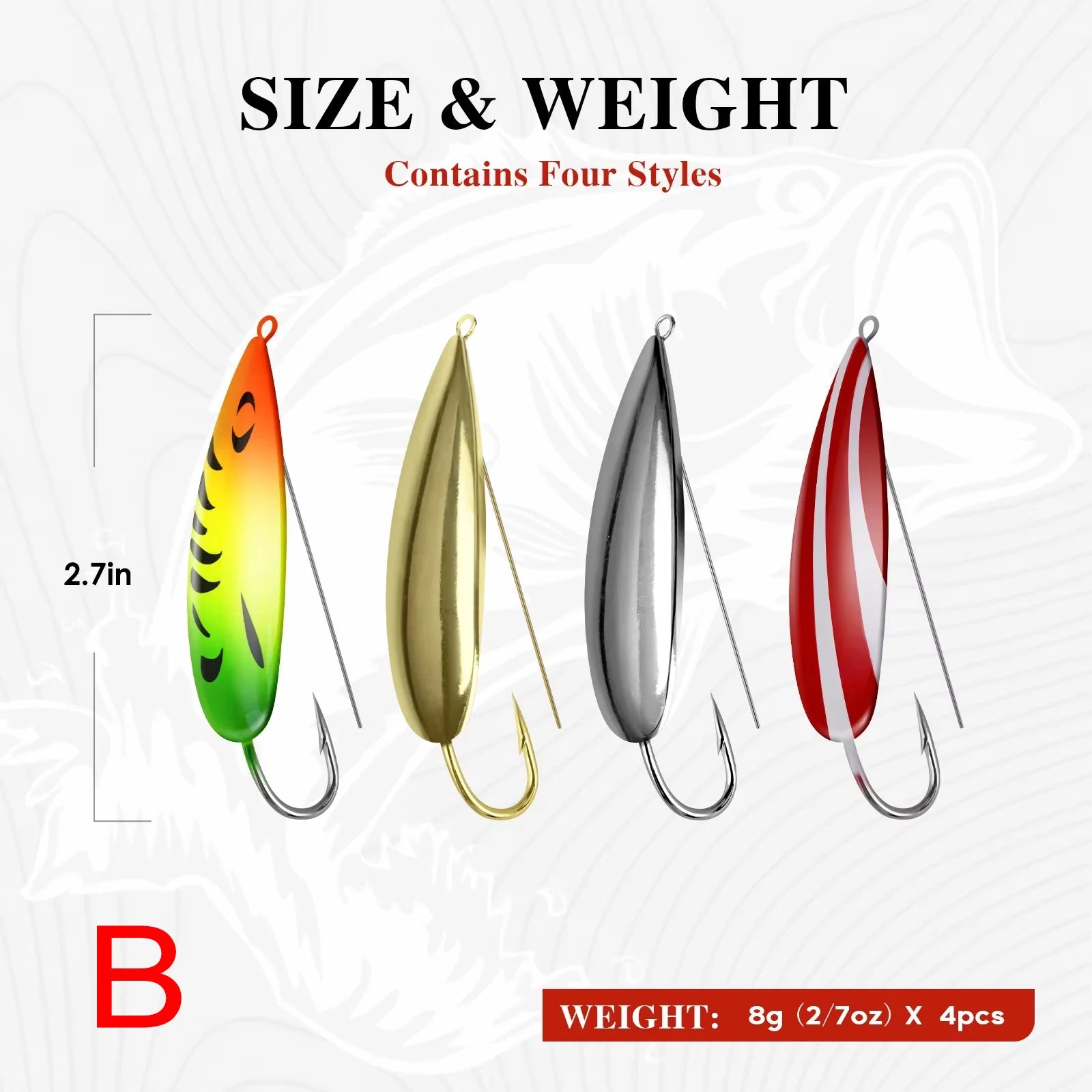 Weedless Spoon Lure Kit – 4pcs Spinner Metal Fishing Lures with Anti-Grass Hooks (8g/16g/19g)