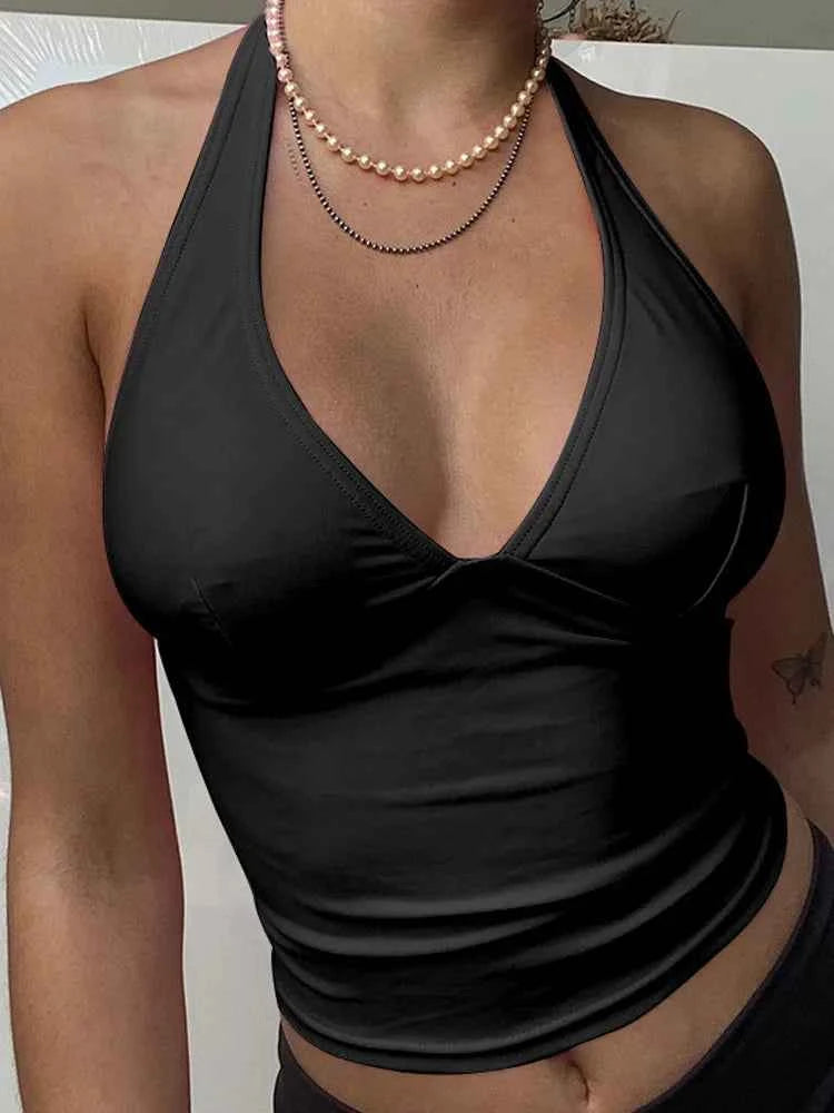 Summer Halter Camisole Tank Top Women V-Neck Sexy Tanks Camis Skinny Backless Pink Corset Tee Shirt Femme Tops WomanT-shirt