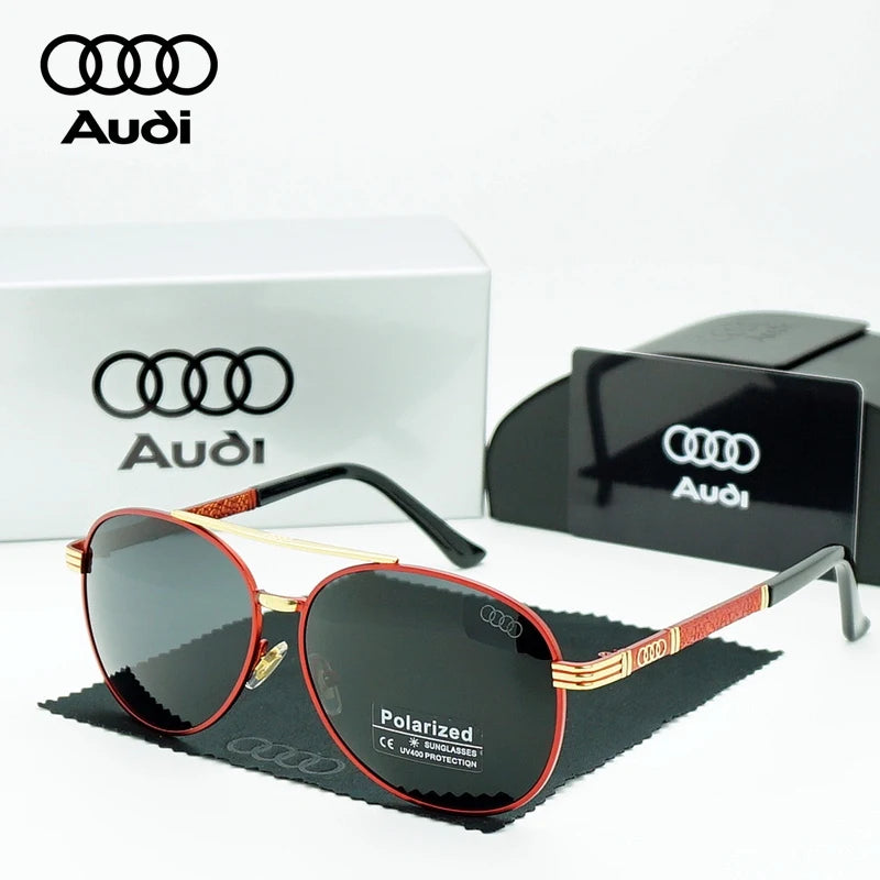 Audi Polarized Driving Sunglasses – UV400 Anti-Glare Alloy Frame | Rectangle Pilot Style