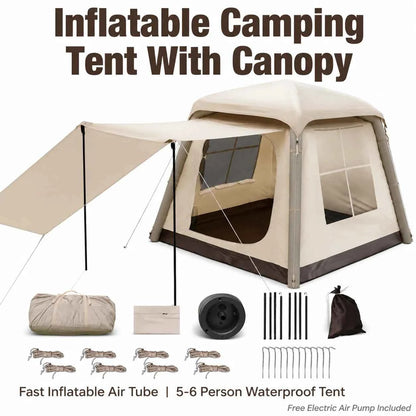 Portable Inflatable Camping Tent with Air Pump – Waterproof Windproof Family Air Tent, 5–8 Person