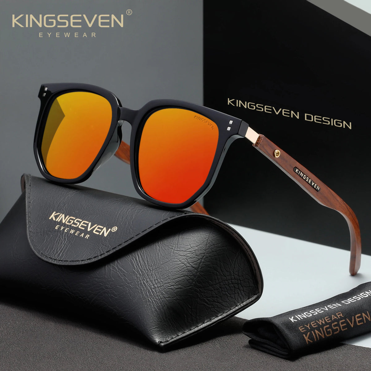 KINGSEVEN Retro Wood Frame Polarized Sunglasses – UV400 Unisex Driving Shades