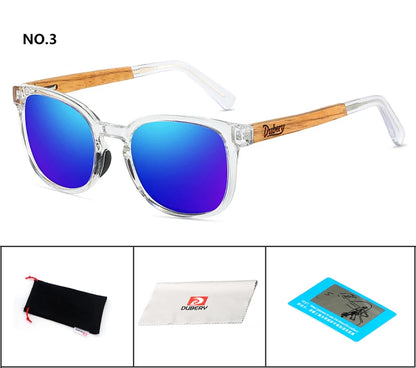 DUBERY Natural Wood Polarized Sunglasses – UV400 Rectangle Frame for Men