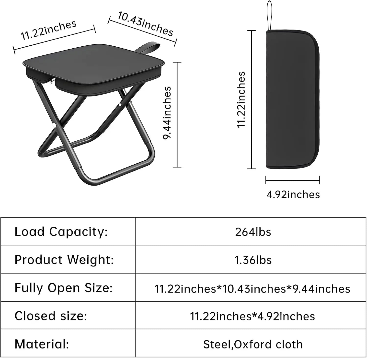 Ultralight Folding Camping Stool – Pocket-Sized 900D Oxford Seat for Fishing, Hiking, Backpacking &amp; Picnic