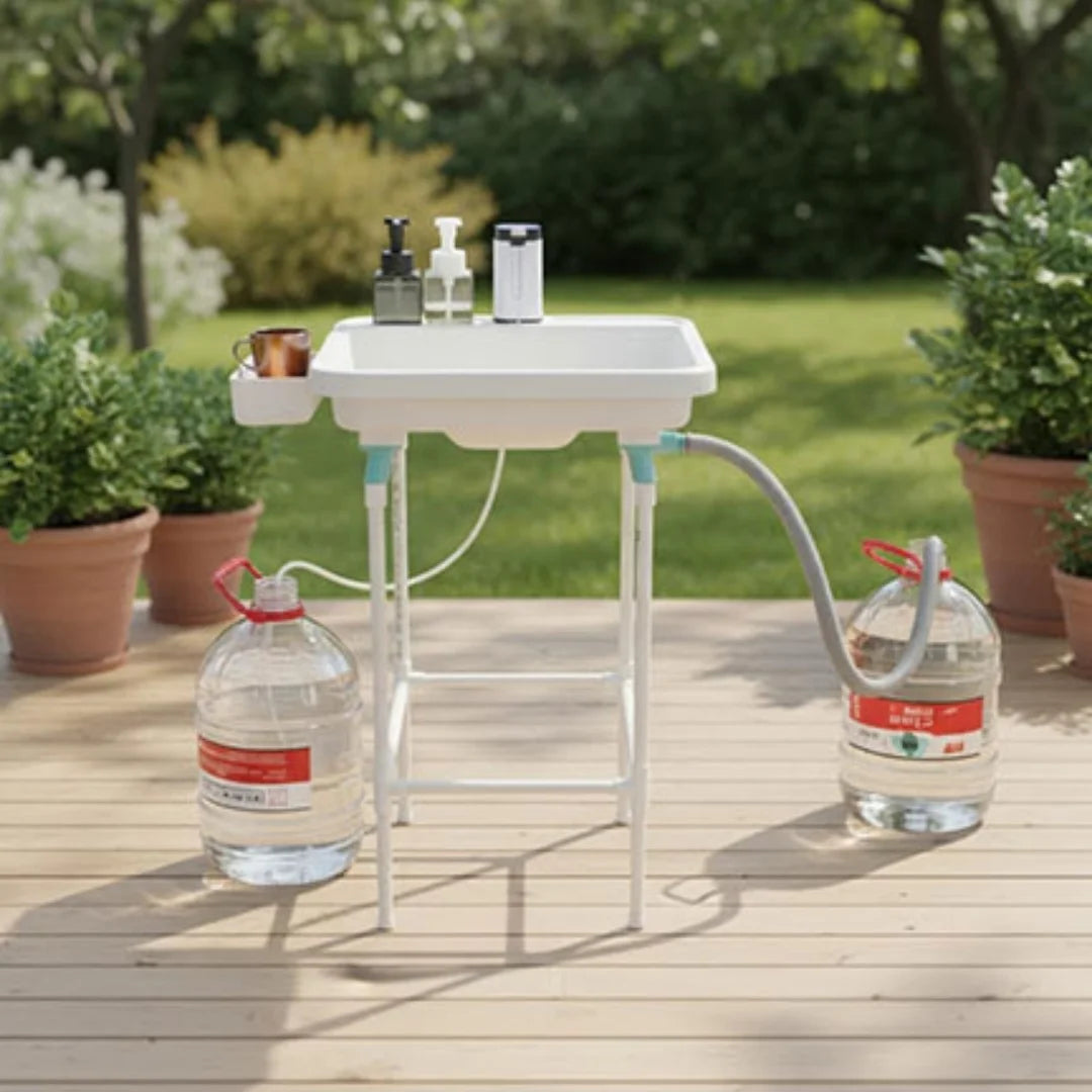 Outdoor Portable Sink with Stand – Folding Hand Wash Station for Camping, Garden &amp; RV
