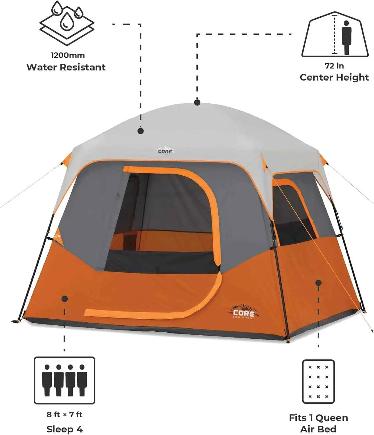 Tent for Family Camping | 4 Person &amp; 6 Person Portable Camp Tent with Carry Bag for Outdoor Car Camping | Included Gear Loft