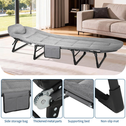 Portable Folding Bed with Cushion and Pillow, Camping Tent Cot for Adults with Supports 500 Lbs for Patio Beach Indoor Outdoor