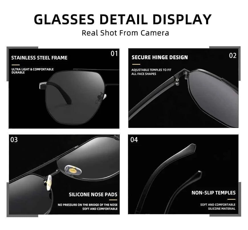 CLLOIO Classic Photochromic Sunglasses Men Women Polarized Driving Shades Sun Glasses Travel Anti-glare Chameleon Glasses