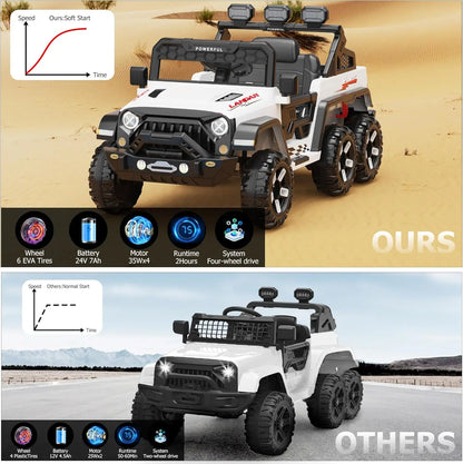 24V Power Wheels Ride on Car for Kids with Remote Control,6 Wheels, 4WD Switchable,Bluetooth, 3 Speeds,Electric Vehicles Battery