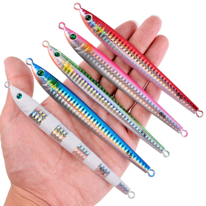 5-Piece Deep Sea Metal Jig Set – Fast-Sinking Slow Jig Spoon Lures | 60g, 80g &amp; 100g | Ocean &amp; Freshwater
