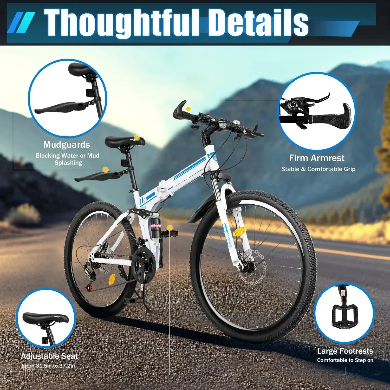 26" Folding Mountain Bike 21-Speed Dual Disc Brakes Men&