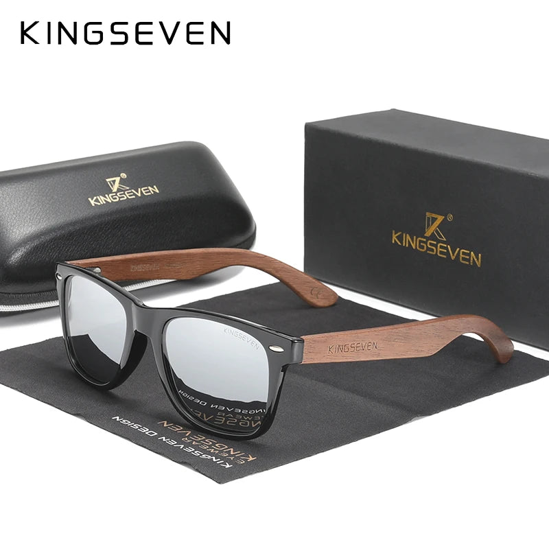 KINGSEVEN W5520 Walnut Wood Polarized Sunglasses – Spliced Frame, Handmade, UV400