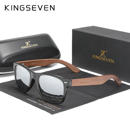KINGSEVEN W5520 Walnut Wood Polarized Sunglasses – Spliced Frame, Handmade, UV400