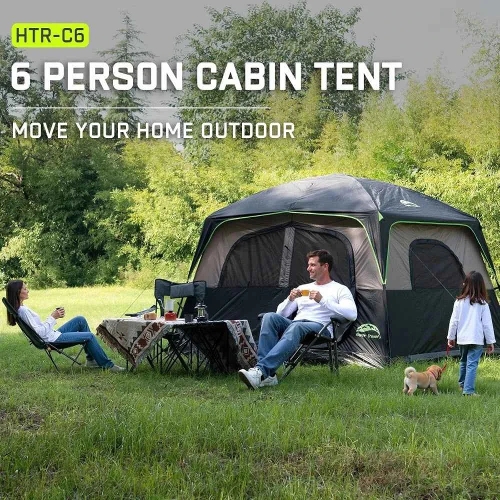 6-Person Waterproof Camping Tent – 3-Min Setup, Removable Rainfly, Cabin Style