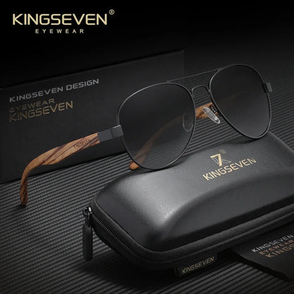 KINGSEVEN 5518 Zebrawood Pilot Sunglasses – TAC Polarized Mirror, UV400, Unisex