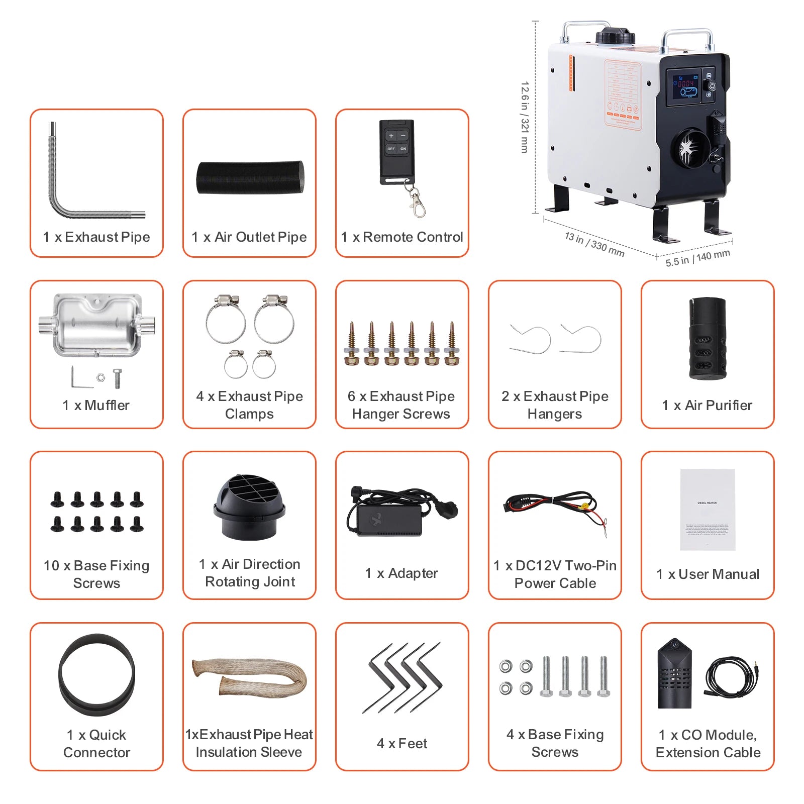 All in One Diesel Air Heater with Remote Control Display Screen