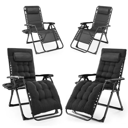 Zero Gravity Recliner Chair – Folding Outdoor Lounge Chair with Cushion, Cup Holder &amp; Headrest