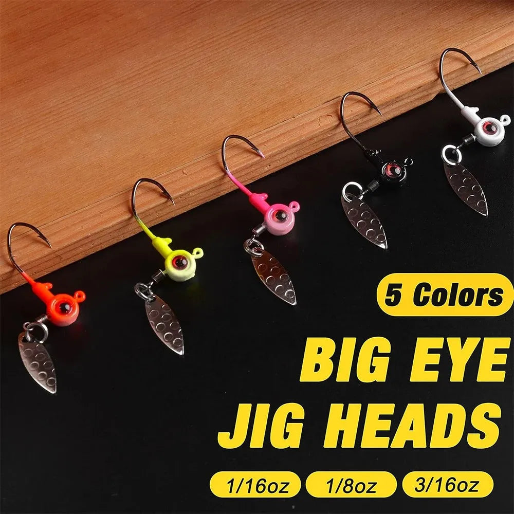 Shaddock Fishing Underspin Jig Heads with Willow Spinner Blade – Lead &amp; Carbon Steel, 1/16–3/16 oz, 20 Pcs