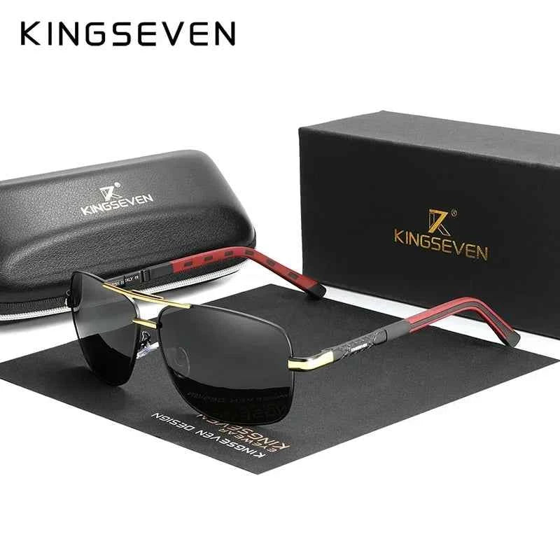 KINGSEVEN 724543 Al-Mg Sunglasses – Polarized, UV400, Tall Narrow Rectangle, Unisex