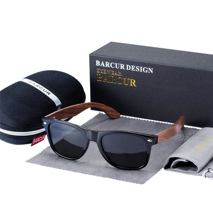 BARCUR Black Walnut Wood Polarized Sunglasses – UV400 Protection