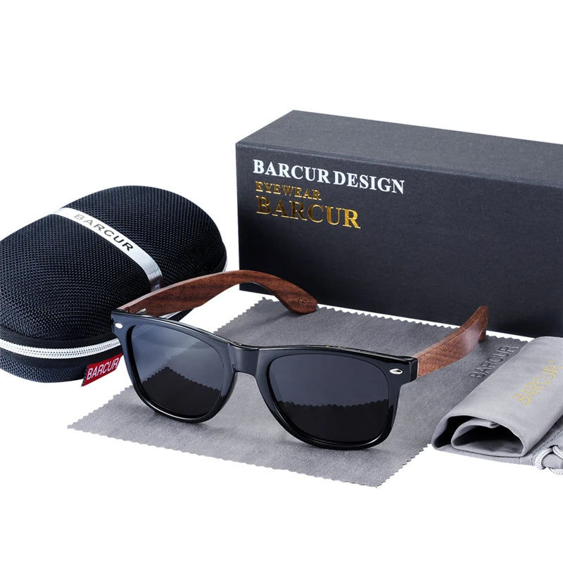 BARCUR Black Walnut Wood Polarized Sunglasses – UV400 Oval Frame, Unisex