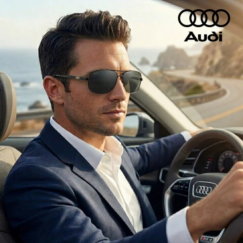 Audi Polarized Sunglasses – Unisex UV400 Square Aviator Alloy Frame Business &amp; Driving Shades