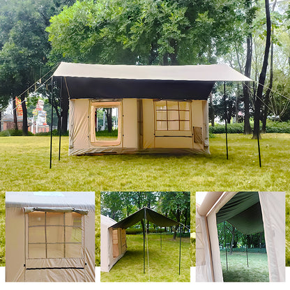 SENLEETO Inflatable Camping Tent – 6-8 Person, 129 sq ft with Canopy, Stove Jack &amp; Pump