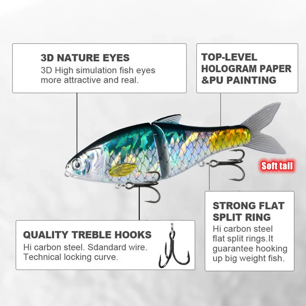 GRS Glider Fishing Lures  Glide Bait Jointed Swimbait Artificial Hard Baits Lures with Treble Hooks
