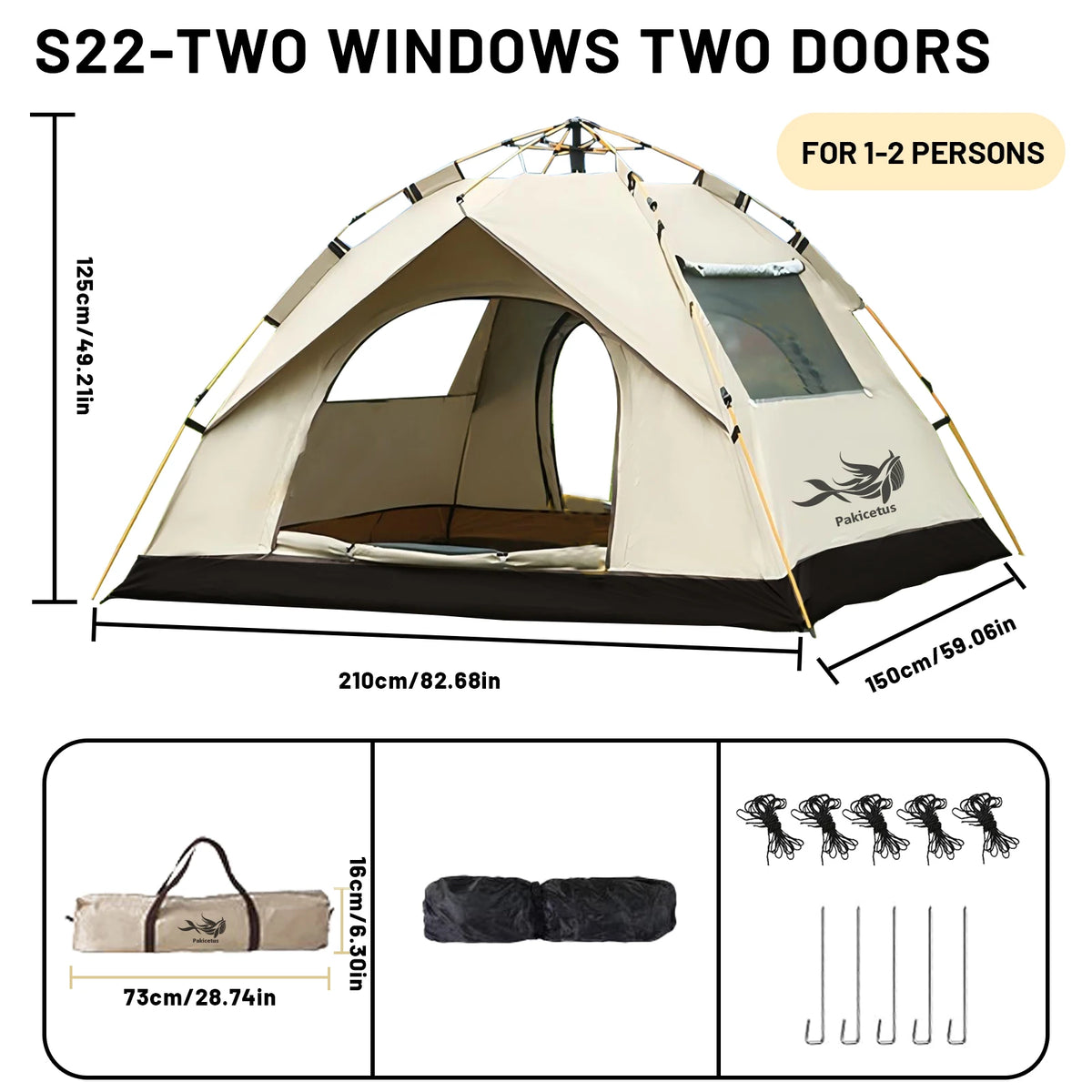 Pakicetus Pop-Up Tent – Instant Setup | Waterproof | Tarp-to-Shelter | Camping, Beach &amp; Fishing | Gold &amp; Gray