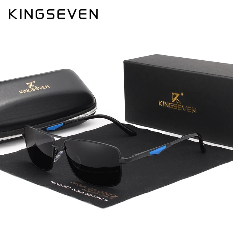 KINGSEVEN 7906 Aluminum Sunglasses – Polarized, UV400, Square, Includes Polarization Test Card, Unisex