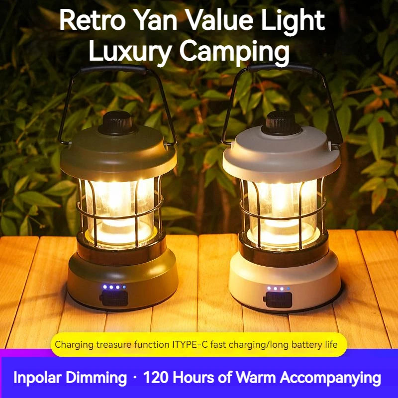 Retro Camping Lantern – USB Rechargeable Portable Tent Light for Camping &amp; Outdoor Use