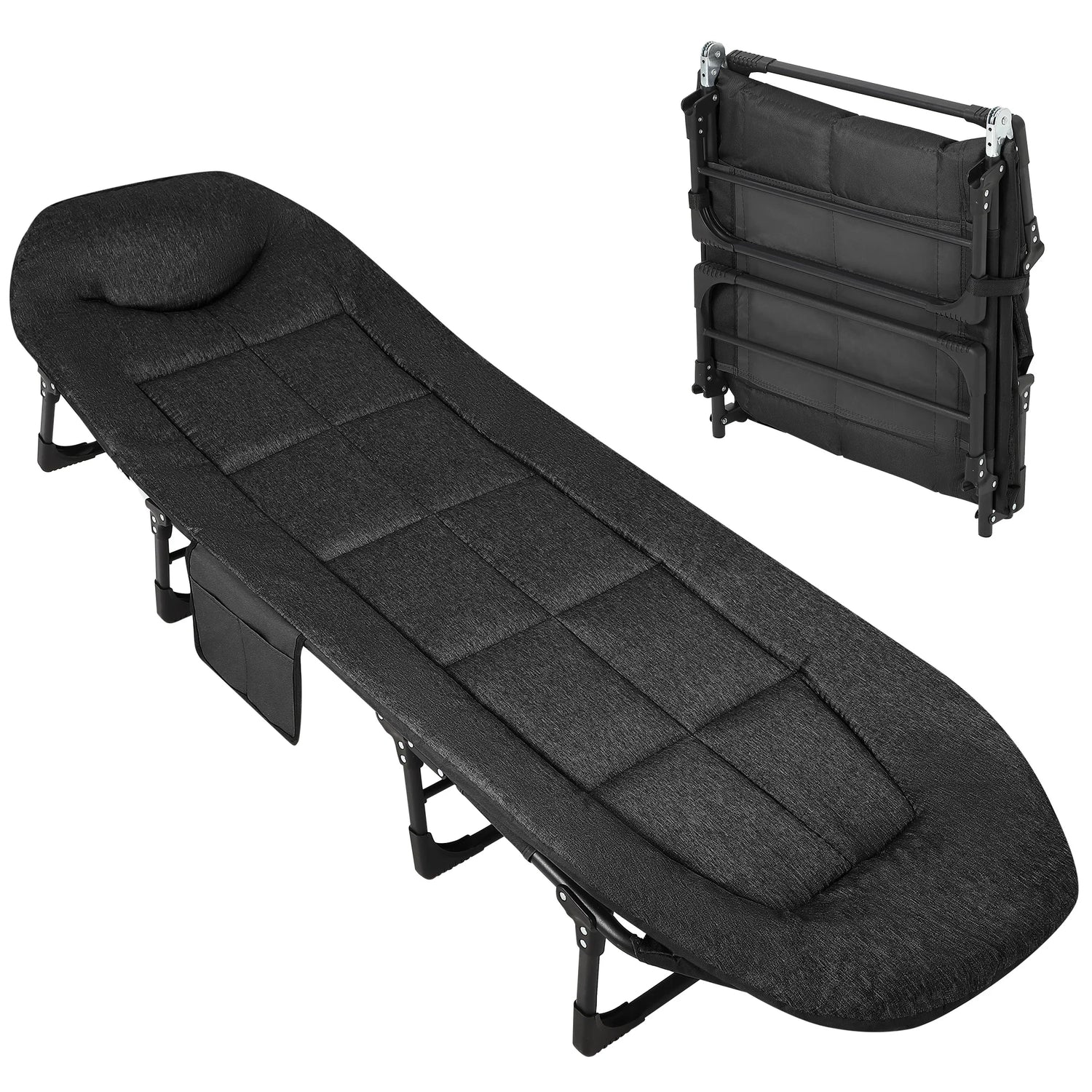 Portable Folding Bed with Cushion and Pillow, Camping Tent Cot for Adults with Supports 500 Lbs for Patio Beach Indoor Outdoor