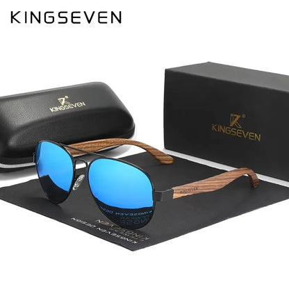 Wood Frame Pilot Polarized Sunglasses UV400 – Leather Case or Wooden Box
