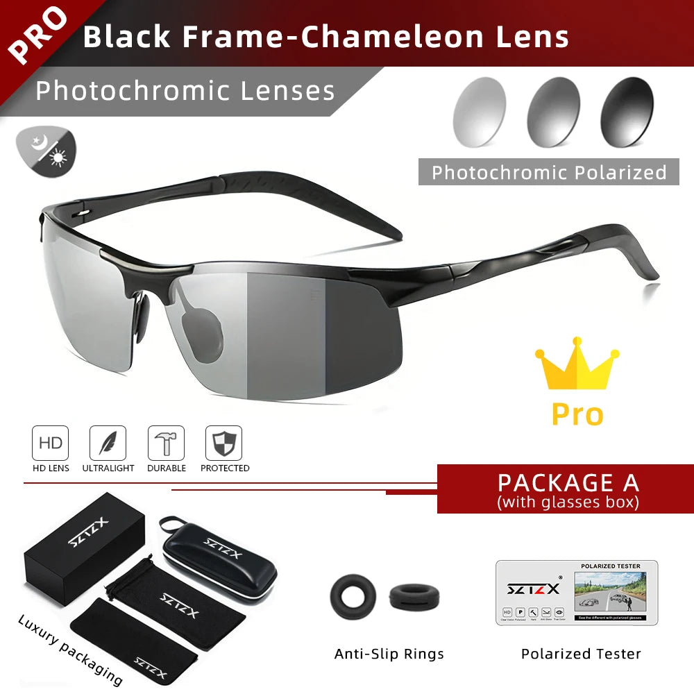 SZTZX Rimless Photochromic Sport Sunglasses – Polarized UV400 Cycling &amp; Driving Goggle
