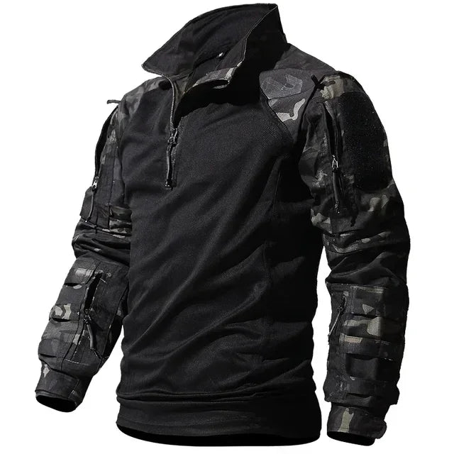 Men Outdoor Tactical Shirts Solid Training Long-Sleeve T-Shirt Tops Wear-Resistant Hunting Shirt Multi-Pocket Adventure Workwear