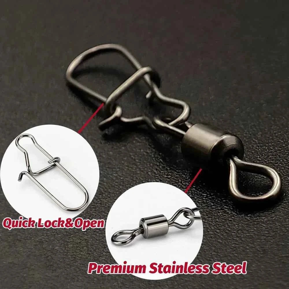 GOBAIT Rolling Swivel Snap Connector – 302 Stainless Steel, Sizes 