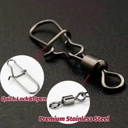 GOBAIT Rolling Swivel Snap Connector – 302 Stainless Steel, Sizes 