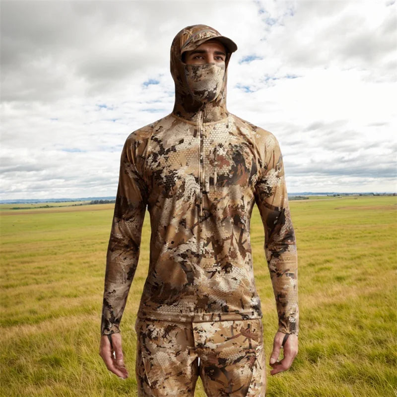 Camo Hunting Hoodie with Face Mask – Lightweight Pullover for Fishing &amp; Outdoor Use