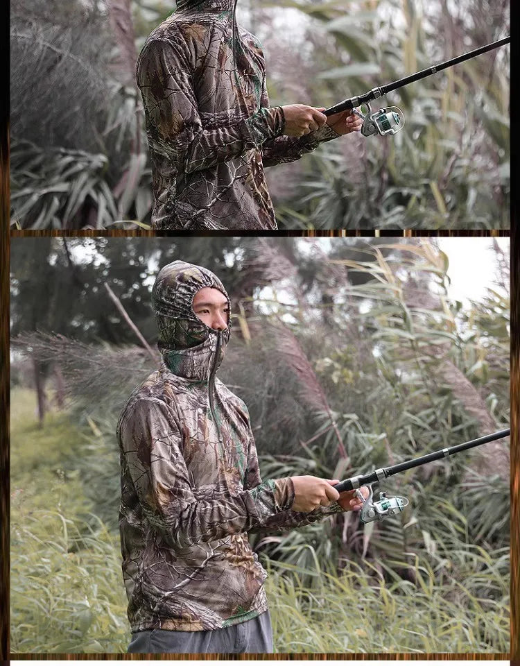 NANFOO Tree Camo Sun Protection Fishing Jacket – Lightweight Hooded UPF Jacket for Hunting, Fishing &amp; Hiking (M–3XL)