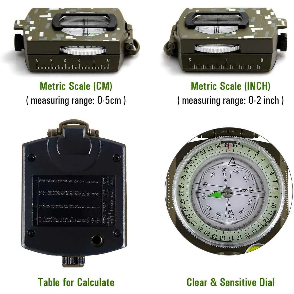 Metal Tactical Sighting Compass – Luminous, Waterproof &amp; Shockproof for Hiking, Hunting &amp; Survival
