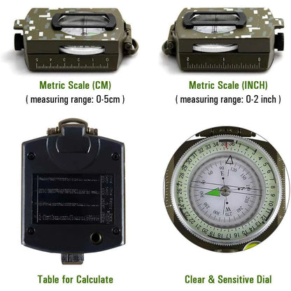 Metal Tactical Sighting Compass – Luminous, Waterproof &amp; Shockproof for Hiking, Hunting &amp; Survival