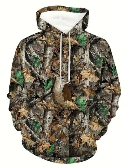 Unisex 3D Leaves Camo Hoodie – Oversized Harajuku Pullover