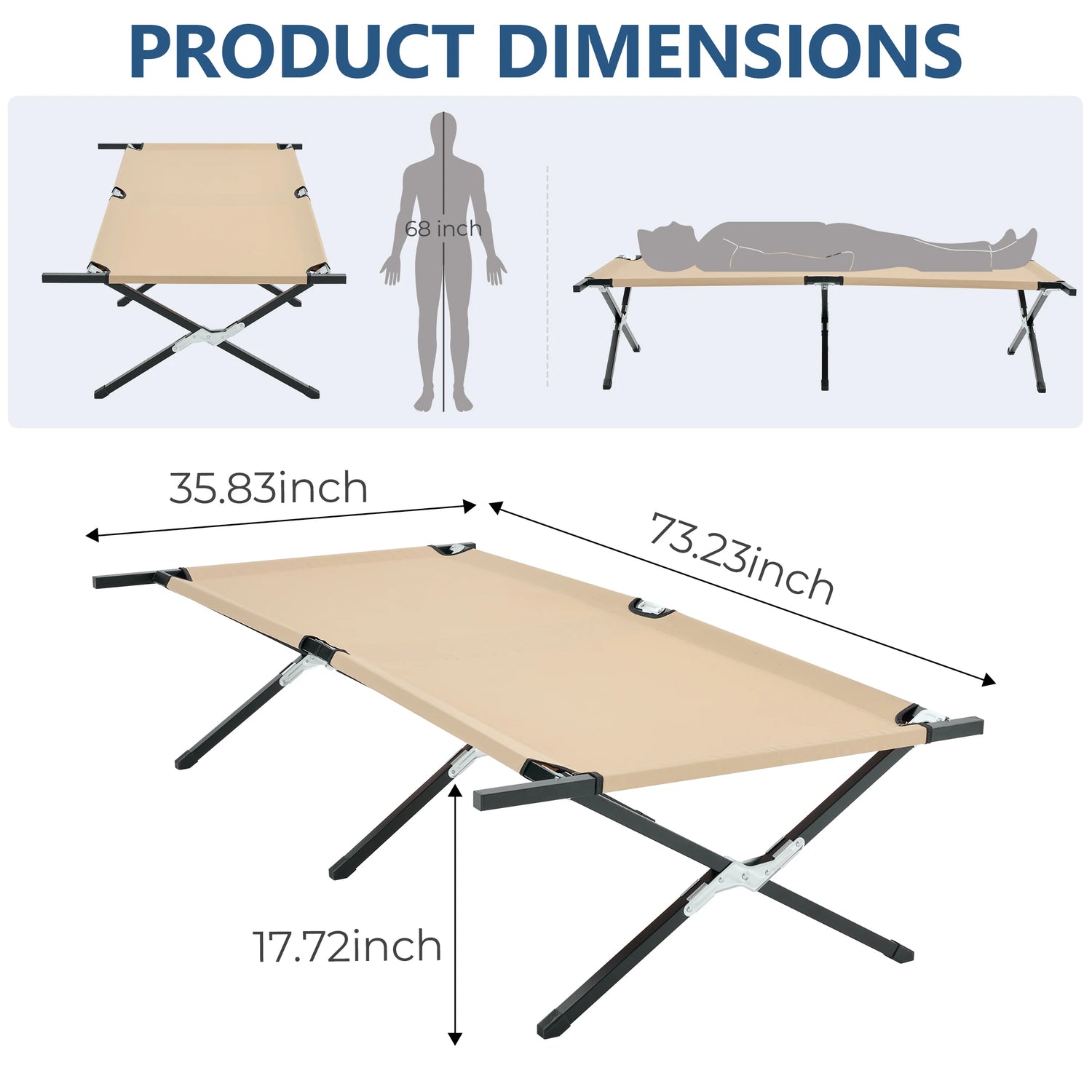 JHK Folding Camping Cot – 300 LBS Capacity | 73" x 30.3" | Tool-Free Setup | Ships from US